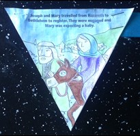 bunting triangle showing Mary & Joseph on their way to Bethlehem